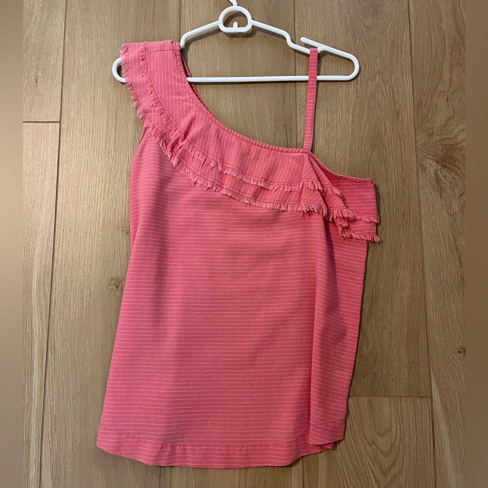 1250C Pink Ruffle One Shoulder Women’s Tank